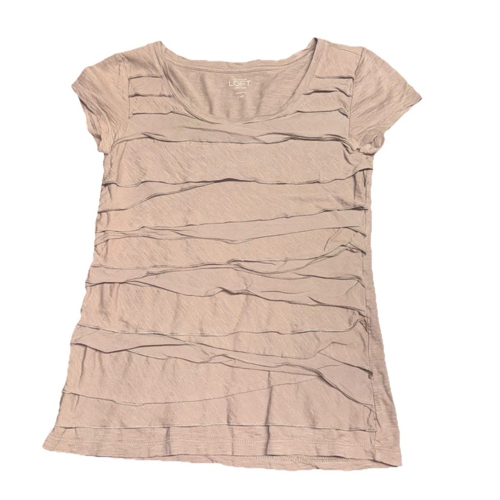 Ann Taylor Loft XS Petite Oatmeal Color Tee With Ruffles Minimalist Neutral